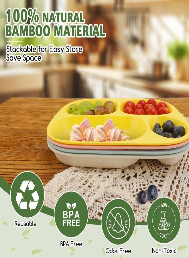 shopwithgreen Bamboo Divided Plates for Kids Adults - Dinnerware Set for Toddlers Kids Children Baby, Toddler Dinner Plates, BPA Free, Stackable, Dishwasher Safe, 9.4 inch, Set of 4 - Image 2